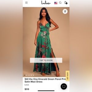 Lulus satin emerald green floral maxi dress